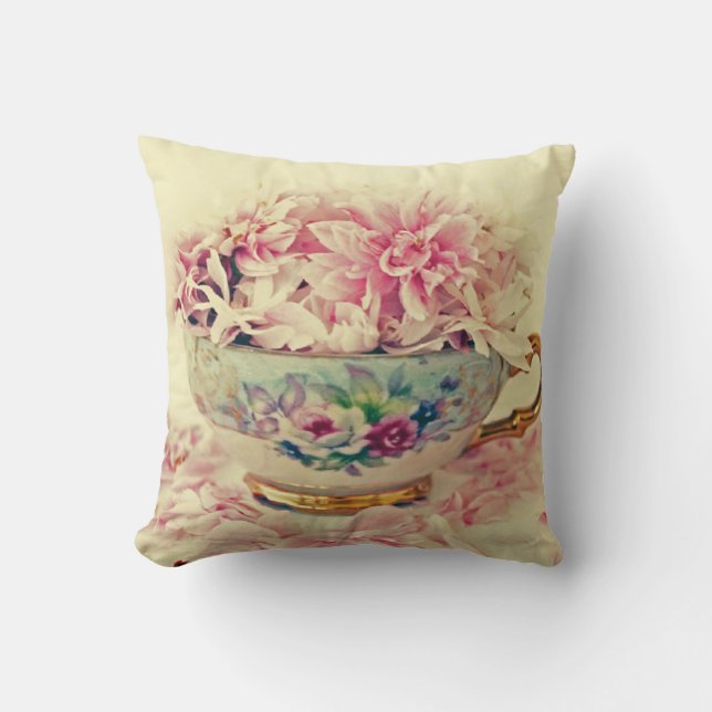 Almofada Teacup do vintage das flores (Frente)