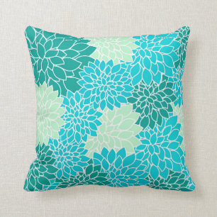 Almofada Teal Aqua Blue Green Flowers Travesseiro decorativ
