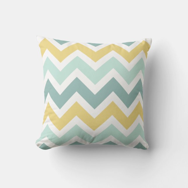 Almofada Teal, Aqua, Dourado padrão Zigzag Chevron (Frente)