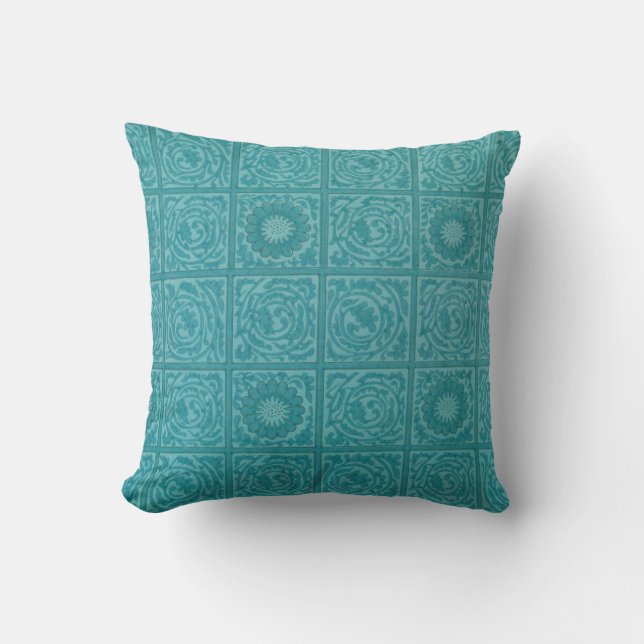 Almofada Teal Azulejo Pattern (por William Morris) (Frente)