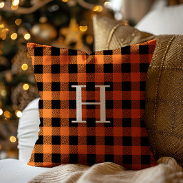 Almofada Teal Black Buffalo Plaid Monogram Holiday