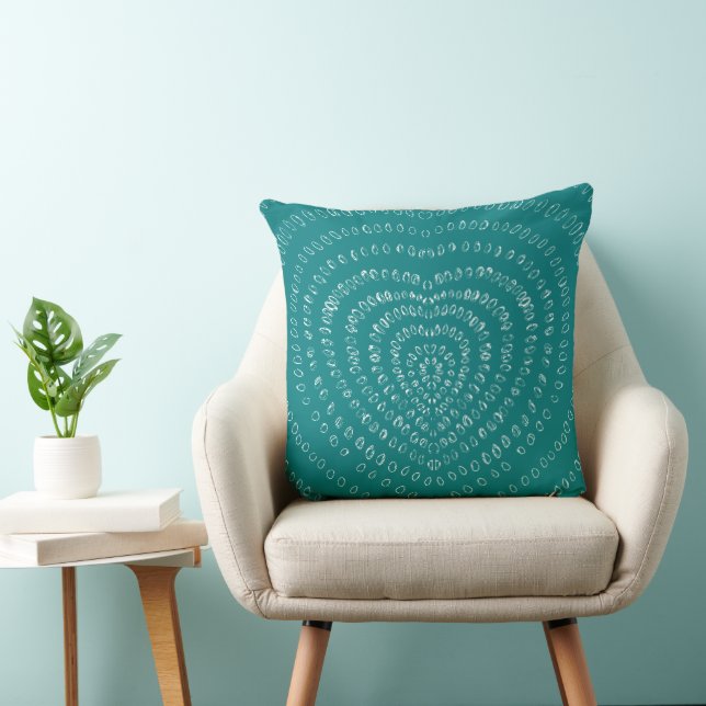 Almofada Teal Blue Concentric White Hearts Boho (Cadeira)