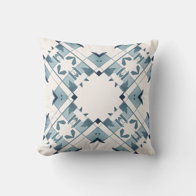 Almofada Teal Blue White Diamond-like Snowflake Motif  (Frente)