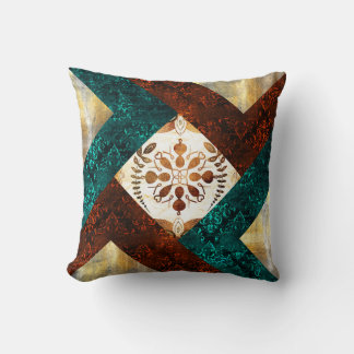 Almofada Teal, Borgonha e Dourado Damasco Geométrico