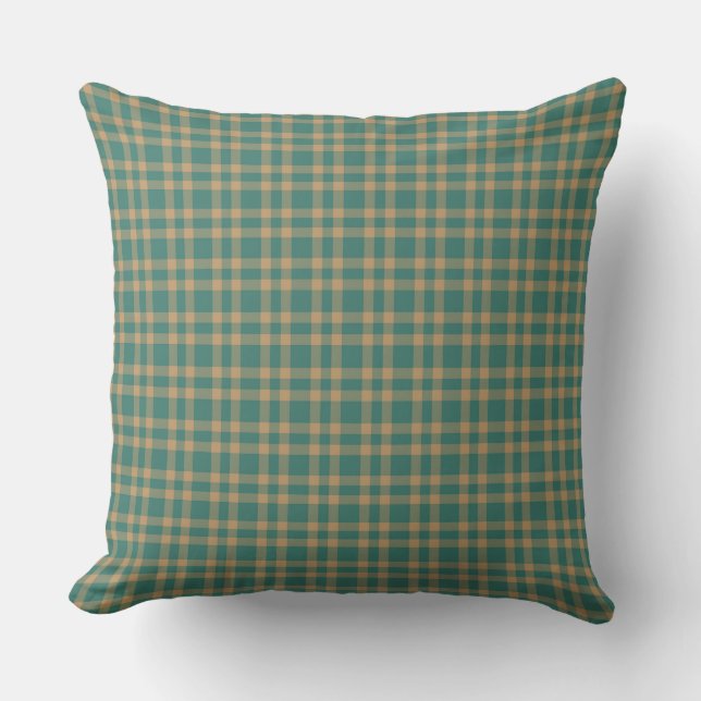 Almofada Teal Brown Plaid Pattern (Frente)