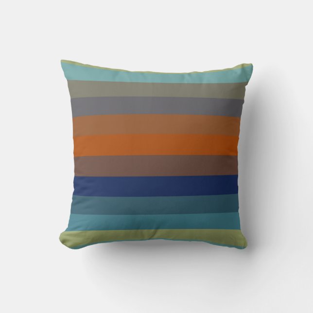 Almofada Teal & Burnt Orange Horizontal Stripes (Frente)
