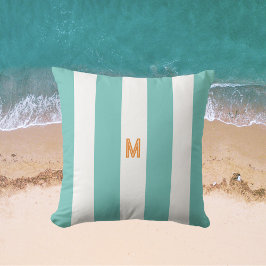 Almofada Teal Cabana Stripe & Personalizado Monograma Laran