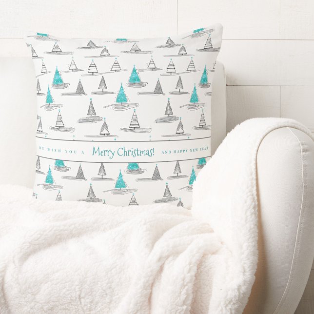 Almofada Teal Christmas Tree Pattern#5 ID1009 (Criador carregado)