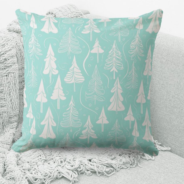 Almofada Teal Christmas Tree Pattern#6 ID1009 (Criador carregado)