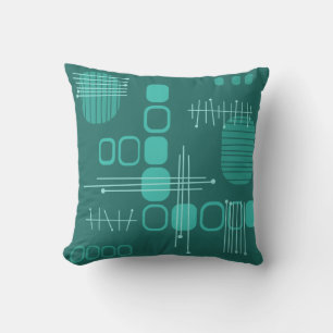 Almofada Teal de Barkcloth, Abstrato Atômica