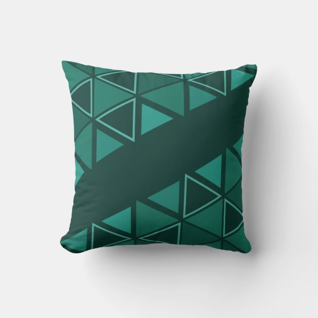 Almofada Teal dos Triângulos Geométricos Retroativos (Frente)