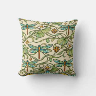 Almofada Teal Dragonfly Art Nouveau Botanical Illustration