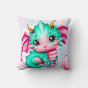 Almofada Teal e Dragão Bebê Rosa-Rosa-Cons