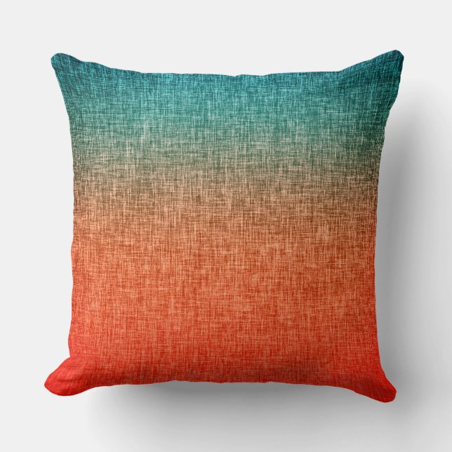 Almofada Teal e Red Orange Abstrato Ombre Crosshatch (Frente)