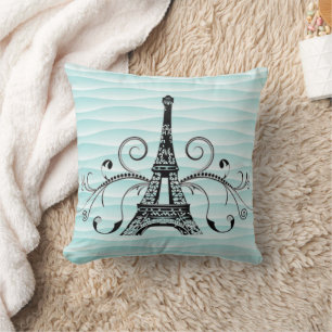 Almofada Teal Eiffel Towel Flourish Travesseiro decorativo