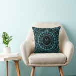 Almofada Teal Floral Mandala Monogram<br><div class="desc">Artistic dark teal floral mandala monogram.</div>