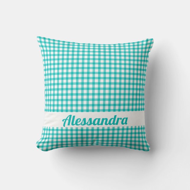Almofada Teal Gingham Country Farmhouse (Frente)