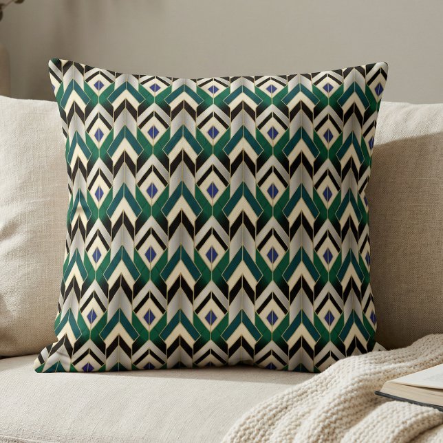 Almofada Teal Gold Art Deco Chevron Pattern (Criador carregado)