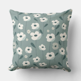 Almofada Teal Green and White Floral Throw Pillow