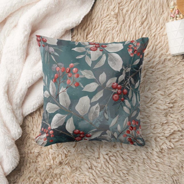 Almofada Teal Green, Blue Pillow with Berries (Cobertor)
