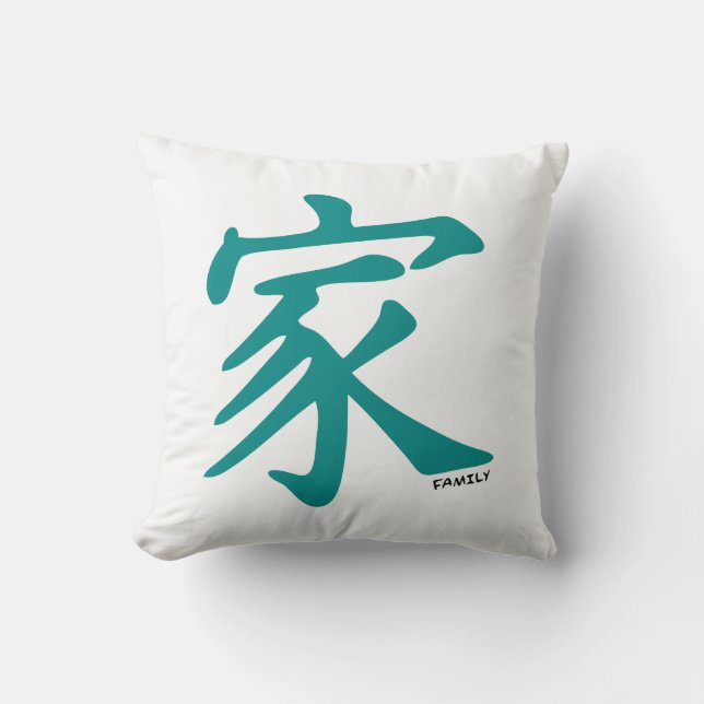 Almofada Teal Green Chinese Character para a família (Frente)