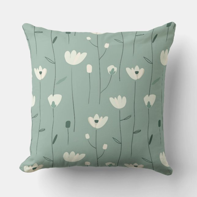 Almofada Teal Green Floral Throw Pillow (Frente)