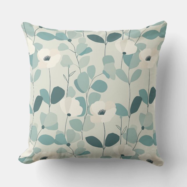 Almofada Teal Green Floral Throw Pillow (Frente)