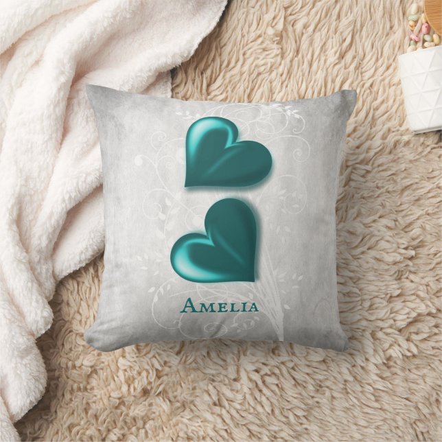 Almofada Teal Hearts Personalised Travesseiro decorativo (Cobertor)