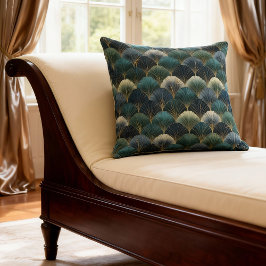 Almofada Teal Navy Gold Art Deco Fan Pattern