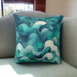 Almofada Teal Ocean Waves Beach House