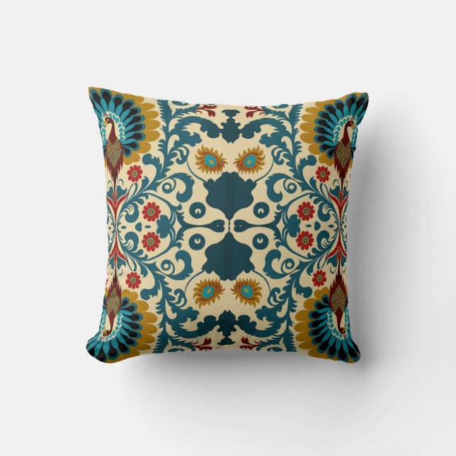 Almofada Teal, orange and yellow floral pattern  (Frente)