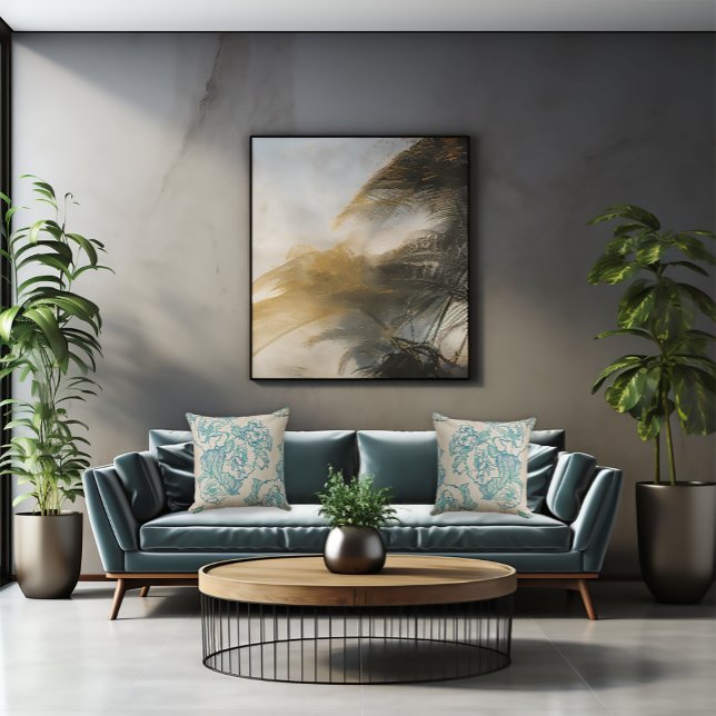 Almofada Teal Peonies no Travesseiro Natural de Taupe (Criador carregado)