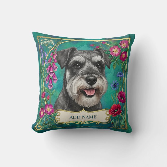 Almofada Teal Personalizada com Schnauzer Sal e Pi (Frente)