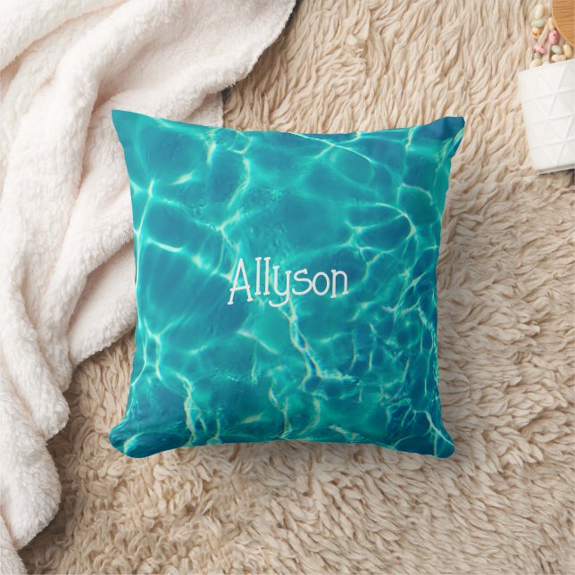 Almofada Teal Pool Water, White Name or Monogram, Vs 2 (Cobertor)