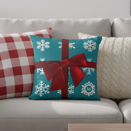 Almofada Teal Snowflakes Arco Vermelho Travesseiro decorati