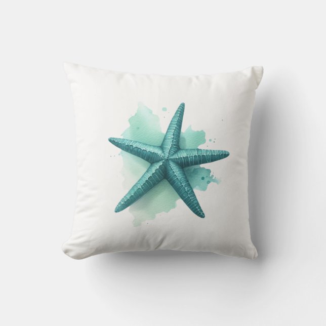 Almofada Teal Starfish Praia Náutica Sealife Costeiro (Frente)