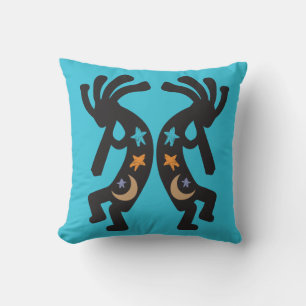 Almofada Teal Stars e Moon Kokopelli Travesseiro decorativo