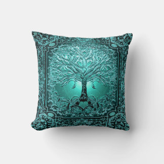 Almofada Teal Tree of Life Antiga Rustic