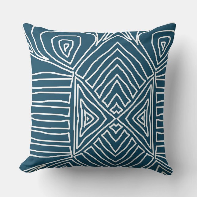 Almofada Teal Tribal Maze Mud Cloth Padrão Africano (Frente)