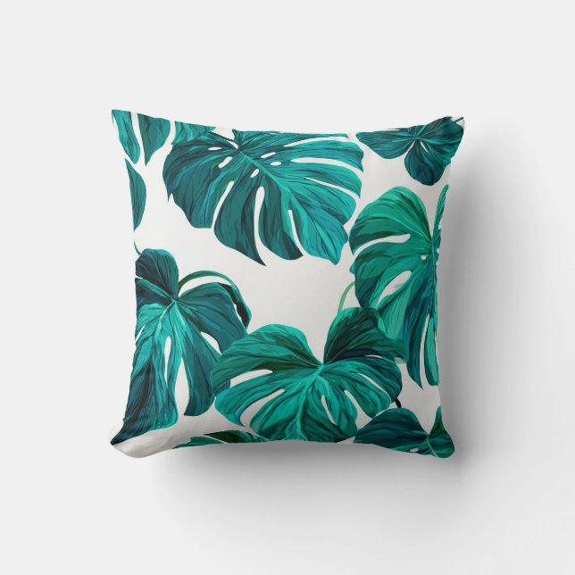 Almofada Teal Tropical Monstera Leaf Seamless Pattern Art (Frente)