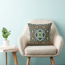 Teal Turquoise Ochre Retro Hip Bohemian Art Motif