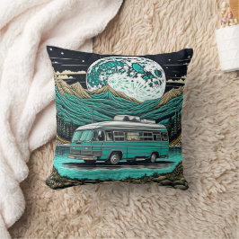 Almofada Teal Vintage RV Camper na Montanha Retro