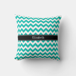 Almofada Teal White Chevron ZigZag Black Name Monograma
