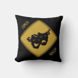 Almofada Teatro Feliz Triste Grego Máscaras Dourado Travess