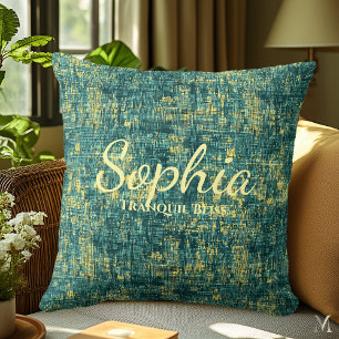 Almofada Tecido de Jeans Verde e Amarelo para Decoração de