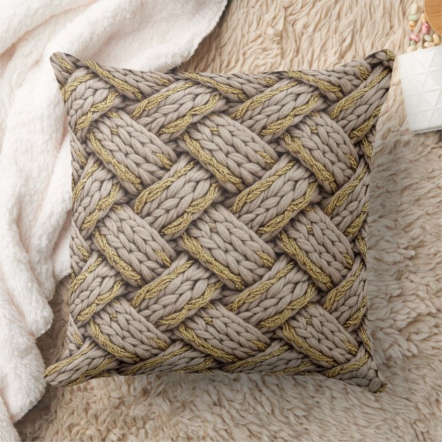 Almofada Tecido de Tricô com Linha Entrelaçada – Bege Quent (Cobertor)