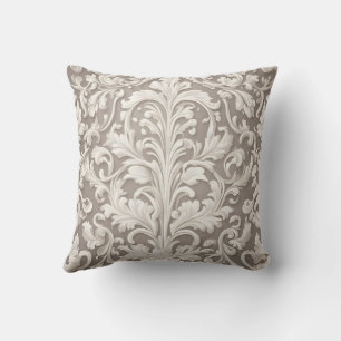 Almofada Tecido Elegante de Damasco Branco com Vinheiras em