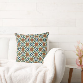 Almofada Tecido Inspirado em Azulejos Boêmios com Ferrugem,