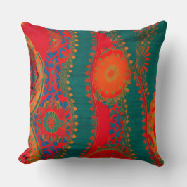 Almofada Tecido marroquino exótico ouro azul-alaranjado 2