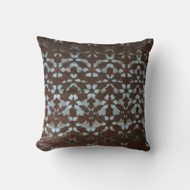 Almofada Tecido Shibori Travesseiro Boho Brown Blue Tie Dye (Frente)